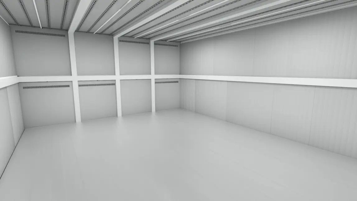 Interior view of Arctic MegaStore temperature-controlled storage container with insulated walls and flooring