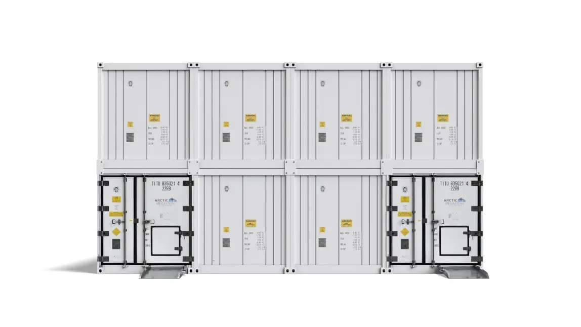 Arctic MegaStore modular cold storage containers shown in stacked configuration