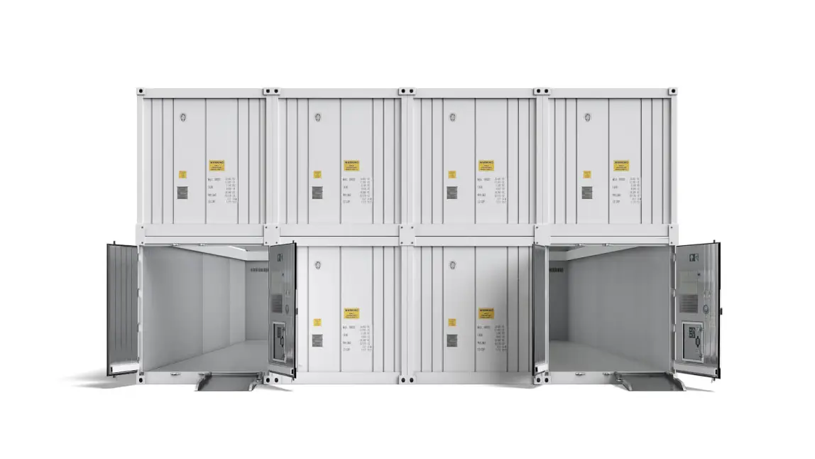 Arctic MegaStore modular cold storage containers shown in stacked configuration